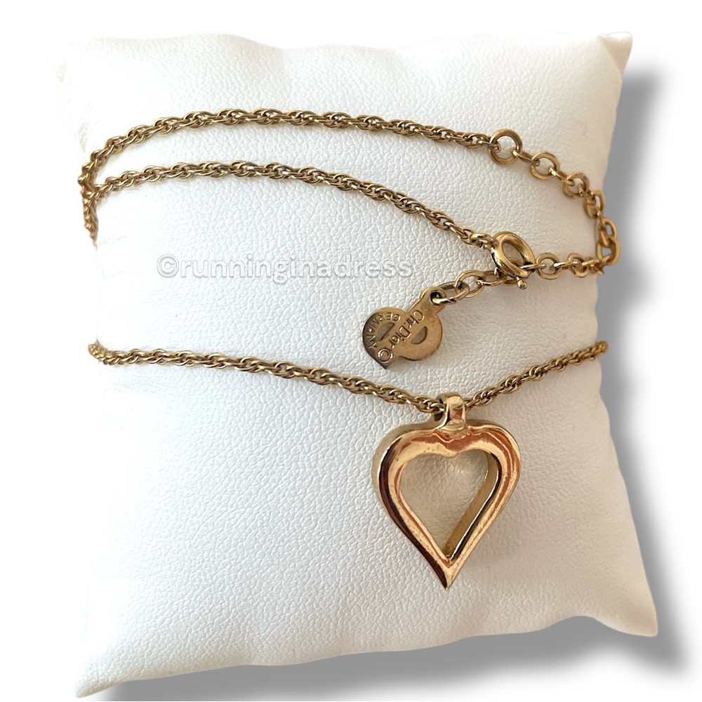 Vintage Authentic Christian Dior Open Heart Gold CD Logo Necklace - Picture 9 of 12